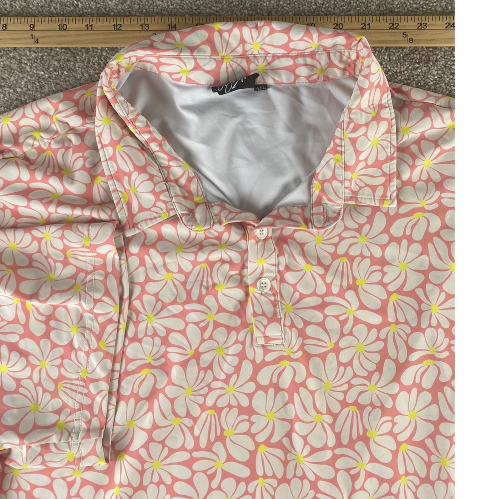 Sunday Swagger Mens 4XL Pink Floral Daisy Golf Polo Performance Stretch Shirt